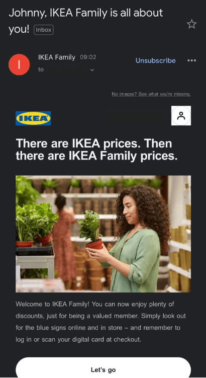 This is an email marketing example from Ikea