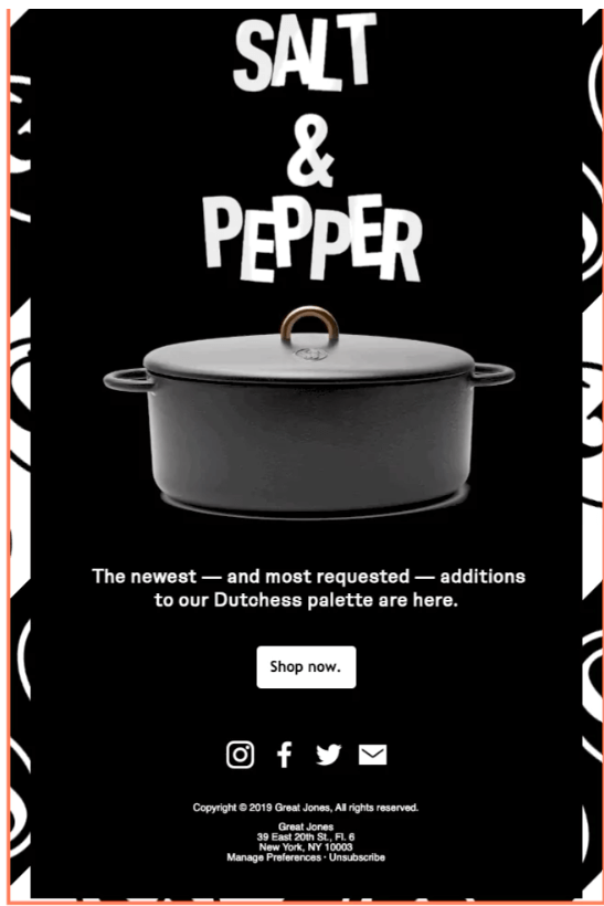 This is an email marketing campaign example from Salt and Pepper