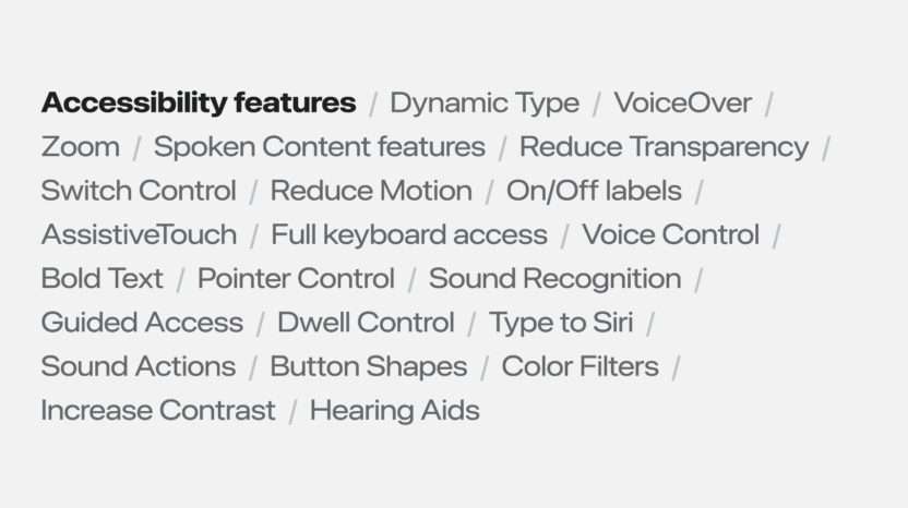 This is an image of possible accessibility settings offered by Apple